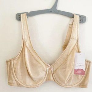 Cacique Modern Lace Unlined Full Coverage Bra Taupe Underwire